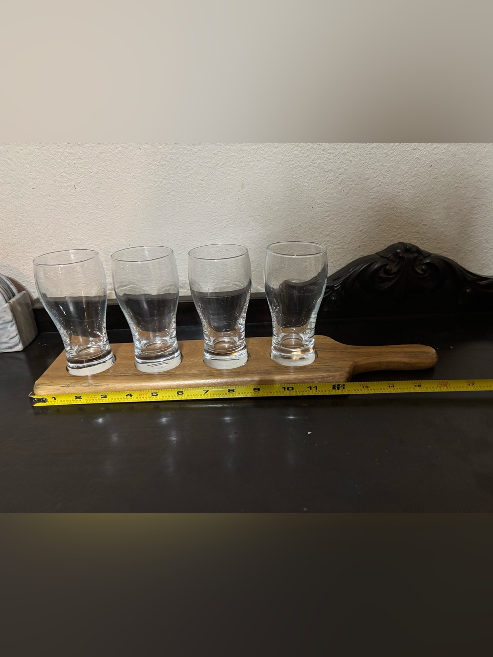 4 Mini Tasting Glasses and Wood Paddle (Tray) 5-Pieces Total